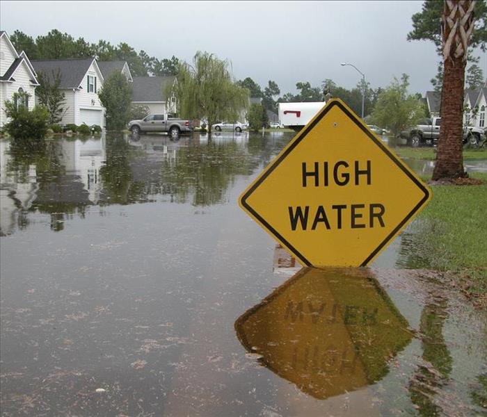 high flood water yellow sign