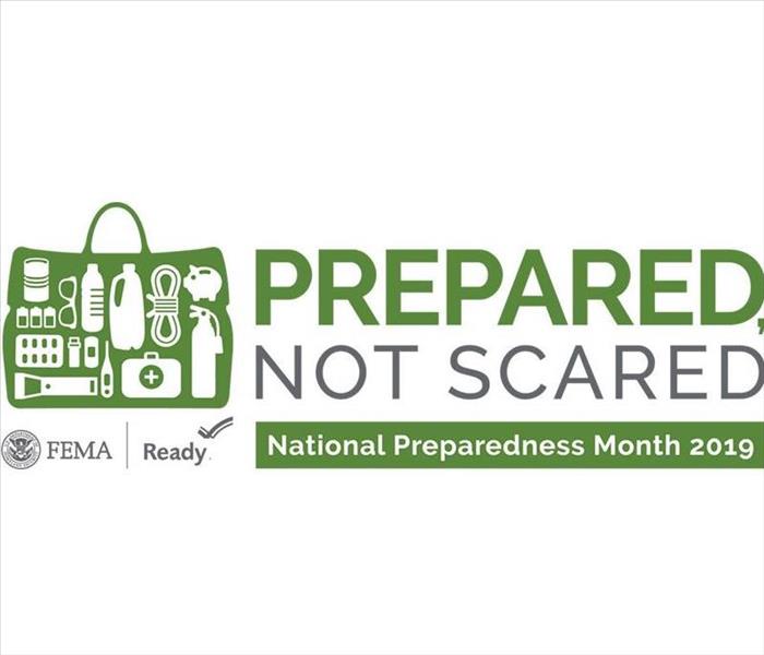 green and white graphic with text: prepared not scared